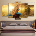 Beauty Mermaid Figure Landscape Modern Framed Painting Photo Canvas Print for Room Wall Ornament