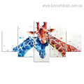 Brown Blue Giraffes Animal Watercolor Modern Framed Painting Photo Canvas Print