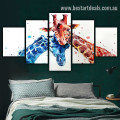 Brown Blue Giraffes Animal Watercolor Modern Framed Painting Pic Canvas Print for Room Wall Onaly