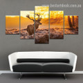 Morning Deer Animal Nature Modern Framed Effigy Photo Canvas Print for Room Wall Decoration