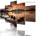 Sunset Lake Landscape Modern Artwork Image Canvas Print for Room Wall Adornment