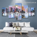 City Scene Watercolor Modern Framed Smudge Image Canvas Print for Room Wall Drape