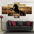 Sunset Horse Animal Landscape Modern Artwork Picture Canvas Print for Room Wall Décor