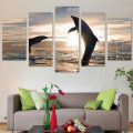 Playful Dolphins Animal Seascape Modern Framed Painting Picture Canvas Print for Room Wall Decor