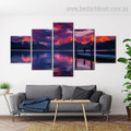 Sunset Mountains Nature Landscape Modern Framed Artwork Photo Canvas Print for Room Wall Decor