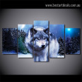 Snow Wolf Animal Landscape Modern Artwork Picture Canvas Print for Room Wall Garniture