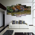 Tiger Lake Animal Landscape Modern Artwork Image Canvas Print for Room Wall Garniture