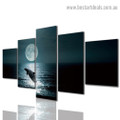 Moon Dolphin Seascape Animal Modern Artwork Photo Canvas Print for Room Wall Adornment