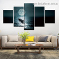 Moon Dolphin Seascape Animal Modern Artwork Image Canvas Print for Room Wall Ornament