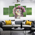 Floral Kitten Animal Modern Framed Effigy Image Canvas Print For Room Wall Décor