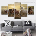 Herding Wild Horses Animal Landscape Modern Framed Portraiture Portrait Canvas Print for Room Wall Drape