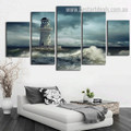 Oceanic Lighthouse Nature Seascape Modern Framed Portraiture Portrait Canvas Print for Room Wall Flourish