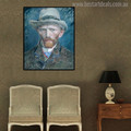 Self Portrait Vincent Van Gogh Impressionist Reproduction Figure Painting Print for Room Wall Drape