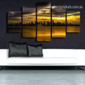 City View Sunset Landscape Modern Artwork Picture Canvas Print for Room Wall Adornment