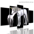 Unicorn and Foal Animal Botanical Modern Artwork Picture Canvas Print for Room Wall Décor