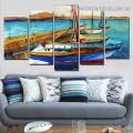 Ship in Harbor Landscape Contemporary Artwork Portrait Canvas Print for Room Wall Garniture