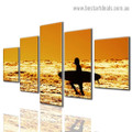 Surfing Wave Seascape Figure Modern Artwork Portrait Canvas Print for Room Wall Ornament