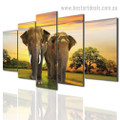 Loxodonta Animal Landscape Painting Picture Split Canvas Print