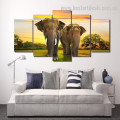 Loxodonta Animal Landscape Painting Portrait Split Canvas Print for Room Wall Drape