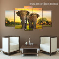 Loxodonta Animal Landscape Painting Photo Split Canvas Print for Room Wall Decoration