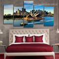 Sydney Opera House Cityscape Modern Artwork 5 Panel Wrapped Canvas Print for Room Wall Garniture