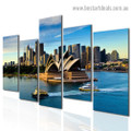 Sydney Opera House Cityscape Modern Artwork 5 Panel Wrapped Canvas Print for Room Wall Décor