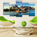 Sydney Opera House Cityscape Modern Artwork 5 Panel Wrapped Canvas Print for Room Wall Ornament