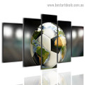 Globe Football Sport World Map Illustration Modern Painting 5 Panel Split Canvas Print for Room Wall Adornment