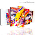 Colorful Face Girl Abstract Figure Contemporary Artwork Five Piece Canvas Print for Room Wall Ornament