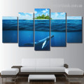 Giant Whale Animal Seascape Modern Effigy Image Split Canvas Wall Art Print Set for Room Enclosure Onlay