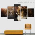 Fantasy Cat Animal Seascape Modern Effigy Image Split Canvas Wall Art Print Set for Room Enclosure Onlay