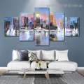 City Coast Abstract Modern Artwork 5 Panel Wrapped Canvas Print for Room Wall Décor
