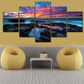 Cloudy Seacoast Landscape Modern Artwork 5 Panel Canvas Print for Room Wall Garniture