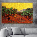 Olive Trees with Yellow Sky And Sun Vincent Willem Van Gogh Botanical Landscape Impressionism Artwork Photo Canvas Print for Room Wall Ornament