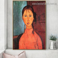 Girl with Pigtails Amedeo Clemente Modigliani Figure Expressionism Reproduction Artwork Image Canvas Print for Room Wall Drape