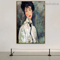 Portrait of a Woman in a Black Tie Amedeo Clemente Modigliani Figure Expressionism Reproduction Artwork Image Canvas Print for Room Wall Garniture