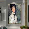 Portrait of a Woman in a Black Tie Amedeo Clemente Modigliani Figure Expressionism Reproduction Artwork Picture Canvas Print for Room Wall Decoration