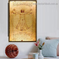 The Proportions Of the Human Figure Leonardo Da Vinci Typography High Renaissance Reproduction Artwork Image Canvas Print for Room Wall Adornment