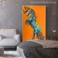 Blue Horse Animal Contemporary Canvas Artwork Print for Room Wall Equipment