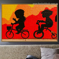 Toddler Riding Bicycle Kids Graffiti Portrait Picture Canvas Print for Room Wall Ornament