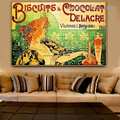 Biscuits and Chocolat Delacre Figure Botanical Vintage Advertisement Poster Portrait Photo Canvas Print for Room Wall Adornment