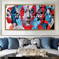 Smiling Faces of Woman Abstract Figure Graffiti Portrait Picture Canvas Print for Room Wall Drape