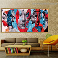 Smiling Faces of Woman Abstract Figure Graffiti Portrait Image Canvas Print for Room Wall Garniture