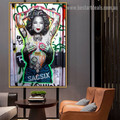 Nude Girl Typography Graffiti Portrait Image Canvas Print for Room Wall Décor