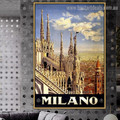 Milano Vintage City Retro Advertisement Poster Portrait Image Canvas Print for Room Wall Garniture