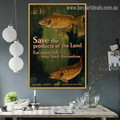 Eat More Fish Animal Landscape Vintage Retro Advertisement Poster Portrait Image Canvas Print for Room Wall Decoration