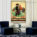 Pennsylvania the Little Red Schoolhouse Figure City Travel Vintage Reproduction Advertisement Portrait Image Canvas Print for Room Wall Garniture