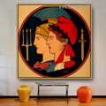 Emblem of France and Great Britain Vintage Figure Reproduction Advertisement Portrait Picture Canvas Print for Room Wall Garnish