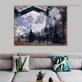 Saint Lazare Station Exterior View Oscar Claude Monet Cityscape Impressionism Reproduction Artwork Portrait Canvas Print for Room Wall Décor