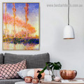 Poplars Autumn Pink Effect Oscar Claude Monet Botanical Landscape Reproduction Artwork Picture Canvas Print for Room Wall Adornment